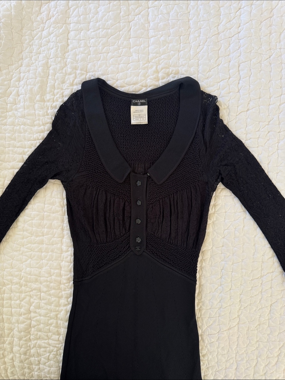 CHANEL Black Long Sleeve Knit-Panel Dress